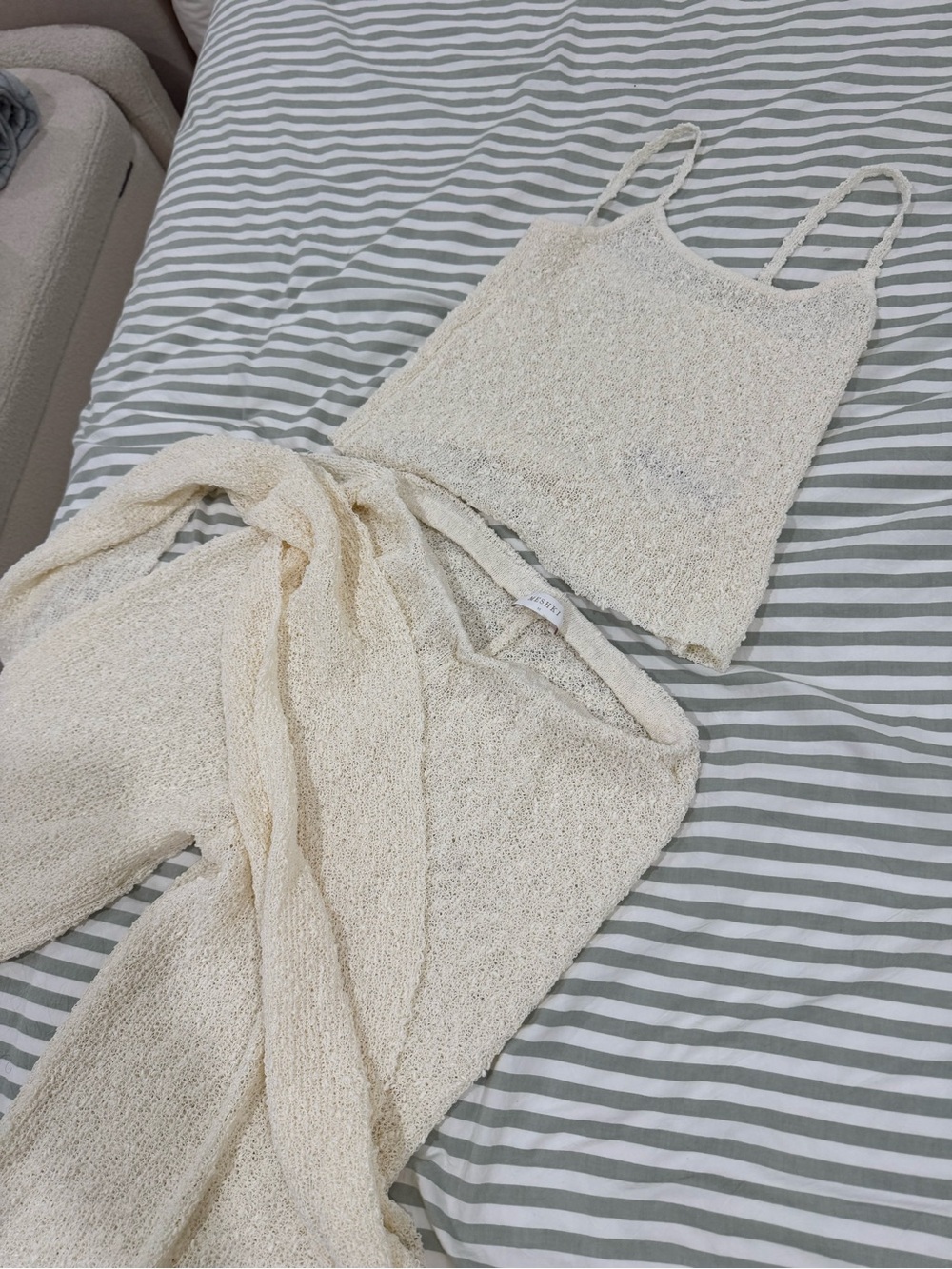 Meshki Cream Knit Tank Top and Pants Set
